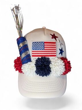 Patriotic Floral Patch Baseball Cap - Red White Blue